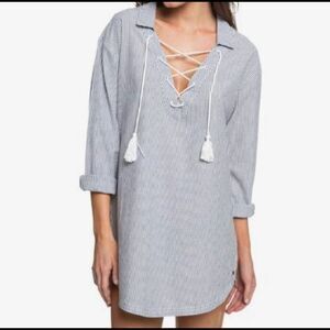 Roxy tunic blue white stripe beach dress swim coverup size Small / petite NWOT